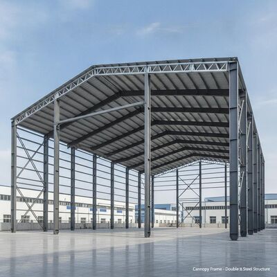 Kanopy Çerçeve Çift Yapı Çelik Yapısı Depo Uzun süreli için Galvanizli veya korozyon karşıtı boya yüzeyi ile